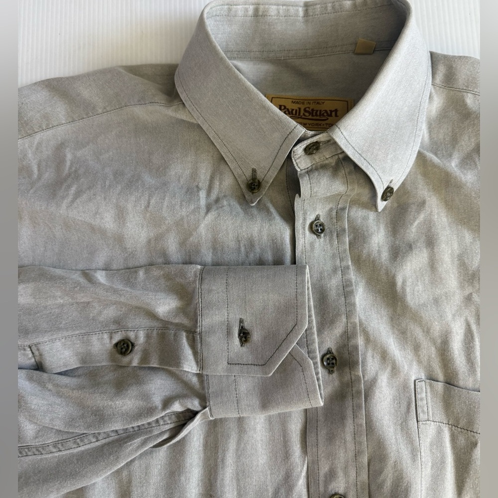 Paul Stuart Light Gray Casual Button Down Shirt Size M